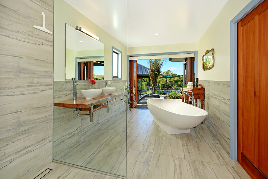 Waimauku new build home master bathroom with italian tiles and solid timber vanity